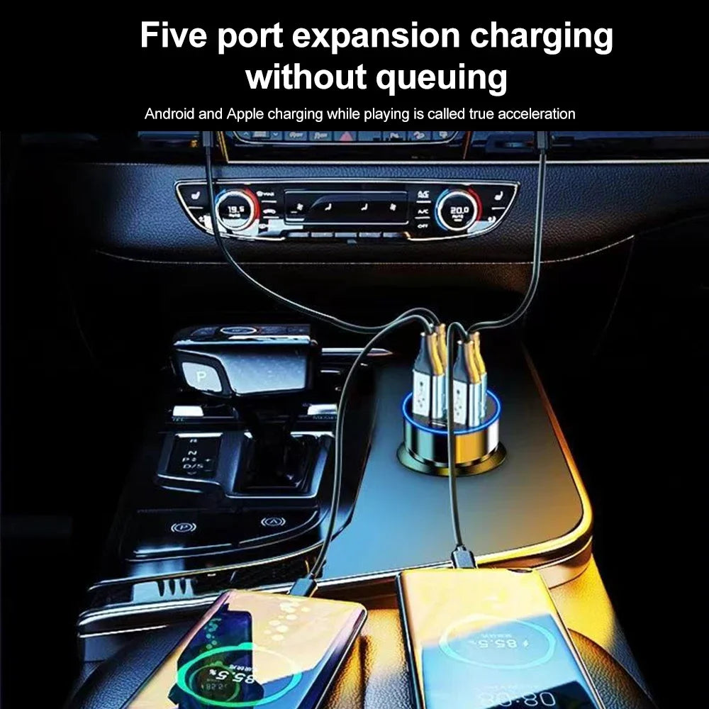66-250W PD Car Charger QC3.0 Fast Charge One to Six Car Cigarette Lighter Plug Car Charger Flash Charge with Digital Display //  Chargeur de voiture PD 66-250W QC3.0 charge rapide, prise allume-cigare 1 vers 6, chargeur flash avec écran numérique"