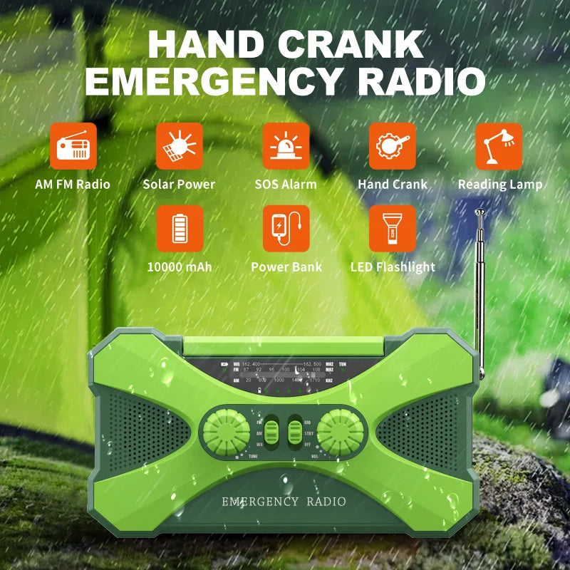 10000Mah Emergency Radio, Solar Hand Crank Radio, Portable AM/FM/NOAA Weather Radio with Cell Phone Charger, LED Flashlight