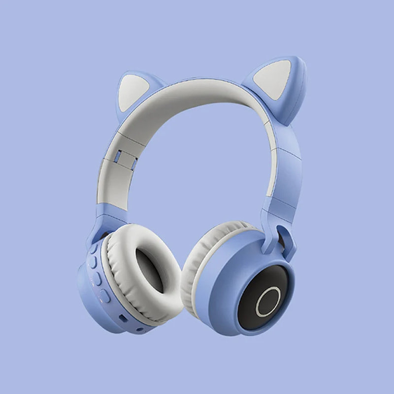 LED Light Cat Ear Headphones Wireless Bluetooth 5.0 Headset Portable Foldable Kids Headphone with Microphone Best Gift