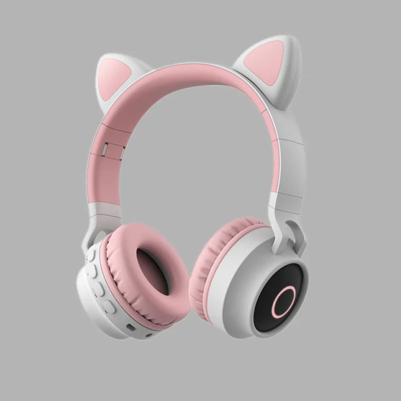 LED Light Cat Ear Headphones Wireless Bluetooth 5.0 Headset Portable Foldable Kids Headphone with Microphone Best Gift