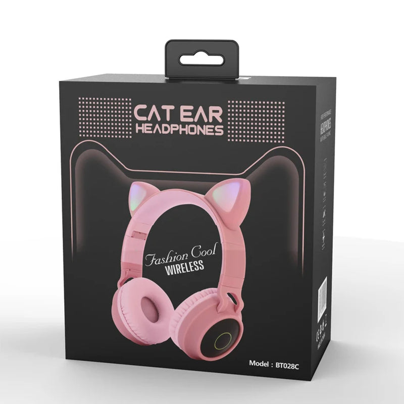 LED Light Cat Ear Headphones Wireless Bluetooth 5.0 Headset Portable Foldable Kids Headphone with Microphone Best Gift